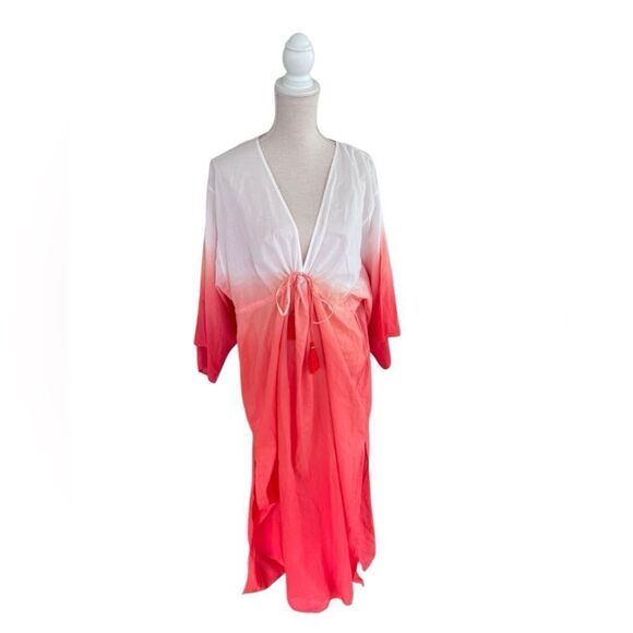 Boden Maxi Empire Beach Kaftan Dress Firecracker Dip Dye Orange US Size 10p - Picture 3 of 6